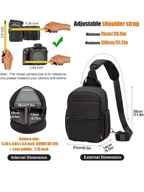 Cwatcun Sling Crossbody Small Camera Case Bag in Black
